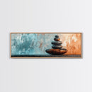 Textured Zen Framed Canvas Print Sand Patterns Stacked Stones Modern Wabi Sabi Minimalist Decor Bedroom Art Idea