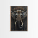 Ornate Elephant Kerala Mural Framed Canvas Print – Ganesh Wall Art, Sacred Geometry Art, Indian Inspired Decor Rustic Living Room Art