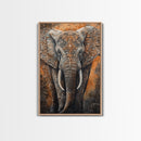 Indian Elephant Art Framed Canvas Print – Kerala Mural Painting, Sacred Geometry Decor, Ganesh Wall Art, Rustic Boho Living Room Art