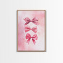 Pink Ribbon Trio Canvas Print, Feminine Wall Art, Light Pink Wall Art, Gift Idea for Her, Whimsical Art, Minimalist Art, Bedroom Wall Decor