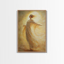 Radiant Golden Goddess Canvas Print, Stunning Angel Art Prints in Moody Style, Perfect Above Bed or as Warm Bedroom Wall Art
