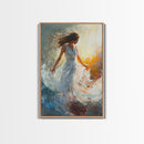 Ethereal Woman with Flowing Dress Framed Canvas Print, Dreamy Goddess Art Perfect as Above Sofa or Romantic Bedroom Wall Decor