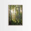 Morning Sunlight Birch Tree Art Canvas Print Natural Landscape Gift Rustic Farmhouse Vertical Artwork Home Decor Above Bed