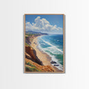 Panoramic Coastal Framed Canvas Print Blue Ocean View Nautical Landscape Art Extra Wide Wall Art Nautical Decor Living Room Beach Artwork