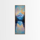 Sunset Mountain, lake Tahoe art, pine tree art, mountain painting, rustic wall art, above couch art, Framed Canvas Print