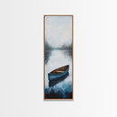 Blue Canoe on Lake, lake Tahoe art, nautical wall art, rustic decor, farmhouse art, framed canvas print, above sofa art