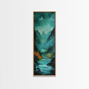 Dark Moody Landscape, Mountain Painting, Forest at Dusk Painting, Framed Canvas Print, Rustic Wall Art, Vertical Wall Art