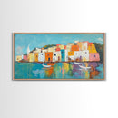 Mediterranean Village, coastal painting, Italy art, colorful homes, seascape painting, extra wide art, Canvas Print, panoramic art