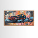 Vibrant Lizard Art, Graffiti Wall Art, Whimsical Art, Leopard Wall Art, Framed Canvas Print, Extra Wide Art, Living Room Art