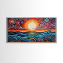 Sunset Waves, Canvas Print, surf wall art, geometric wall art, pink orange wall art, colorful abstract art, extra wide art, boho art