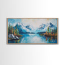 Snowy Peaks, mountain painting, framed canvas print, landscape painting, extra wide art, rustic wall art, above bed wall art