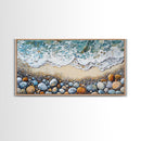 Coastal decor, beach painting, framed canvas print, extra wide art, ocean waves, seascape painting, rustic wall art, nautical wall art