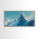 Mountain Painting, Blue and White Art, Snowy Peak Art, Framed Canvas Print, Rustic Decor, Minimalist Art, Extra Wide Art