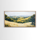 Rolling hills, countryside landscape, panoramic art, framed canvas print, rustic wall art, farmhouse art, sage green wall art