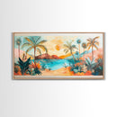 Tropical Sunset Art, Coastal Landscape Art, Boho Wall Art, Palm Tree Painting, Pink Orange Wall Art, Extra Wide Art, Canvas Print