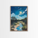 Moonlit Marsh, Moody Art, Coastal Landscape Art, Blue and Green Wall Art, Rustic Wall Art, Framed Canvas Print, Gift Idea
