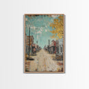 Western Town Scene, rustic wall art, farmhouse art, vintage horse art, southwest wall art, Framed Canvas Print