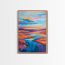 Vibrant River, landscape painting, wabi sabi art, coastal landscape art, Canvas Print, horizontal wall art, panoramic art, farmhouse art