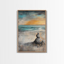 Zen Rock Stack Framed Canvas Print Coastal Wall Art, Beach Sunset Painting, Meditation Room Art, Tranquil Ocean Artwork, Boho Decor