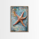 Starfish Texture Coastal Canvas Print, Beach House Decor, Ocean Wall Art, Nautical Artwork, Textured Beach Art, Coastal Living Room Art