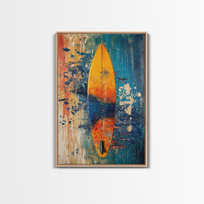 Abstract Surfboard Framed Canvas Print | Surf Art Painting | Coastal B