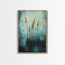 Golden Reeds Framed Canvas Print Minimalist Nature Art Tranquil Landscape Wall Decor Modern Aesthetic Living Room Home Gift