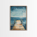 Wooden Dock on Water Framed Canvas Print | Lake House Wall Art | Tranquil Nature Painting | Rustic Cabin Decor | Boho Art
