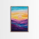 Sunset Horizon, Mountain Painting, Pink Orange Wall Art, Abstract Landscape Art, Canvas Print, Above Sofa Art, Bedroom Art