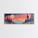 Mystical Moonlight Landscape Framed Canvas Print, Dreamy Forest Art, Boho Sunset Wall Art, Celestial Painting, Living Room Decor