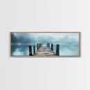 Misty Dock Landscape Framed Canvas Print Tranquil Lake Painting Minimalist Nature Art Calm Water Foggy Morning Bedroom Wall Art