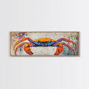 Colorful Coastal Crab Painting Framed Canvas Print, Beach House Wall Art, Nautical Kitchen Decor, Ocean Wildlife Art, Gift Idea