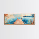 Wooden, Dock, Lake, Tranquility, Framed Canvas Print, Coastal Wall Art, Nature Painting, Bedroom Wall Art, Minimalist Art