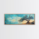 Windswept Tree Landscape Wall Art, Minimalist Nature Painting, Serene Sky Artwork, Zen Meditation Room Decor, Earthy Tones