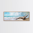 Driftwood on the Beach, Tranquil Coastal Landscape Wall Art, Serene Ocean Painting, Minimalist Seascape Decor, Relaxing Artwork