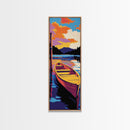 Sunset Boat, Vibrant Lake Art, Framed Canvas Print, Nautical Wall Decor, Colorful Water Reflection, Cabin Art, Living Room Art