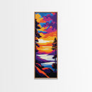 Mountain Lake, Twilight Glow, Framed Canvas Print, Nature Landscape Art, Cabin Wall Decor, Sunset Lake Painting, Outdoor Adventure Art