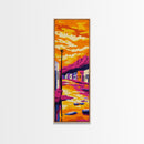 Desert Town Sunset, Southwest Landscape, Vibrant Colors, Framed Canvas Print, Boho Wall Art, Warm Tones, Southwestern Home Decor
