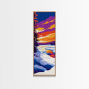 Snowy River, Winter Wonderland, Frosty Sunset, Framed Canvas Print, Cozy Cabin Art, Seasonal Wall Decor, Christmas Aesthetic, Minimalist