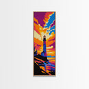 Lighthouse Glow, Coastal Landscape, Framed Canvas Print, Ocean Wall Art, Beach House Painting, Seaside Sunset, Living Room Decor