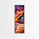 Beach House, Coastal Landscape, Sunset Wall Art, Nautical Home Decor, Vibrant Painting, Framed Canvas Print, Bedroom Wall Art