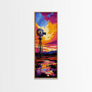 Windmill Reflection, Country Sunset, Rustic Farmhouse Art, Vibrant Nature Scene, Fall Wall Art, Canvas Print, Dining Room Decor