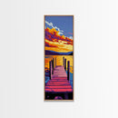Lake Dock, Golden Sunset, Nature Landscape, Peaceful Cabin Decor, Vibrant Scenic Art, Framed Canvas Print, Living Room Wall Art