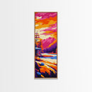 Sunset Cabin Scene, Framed Canvas Print, Vibrant Mountain Art, Lakeside Landscape, Cozy Lodge Decor, Nature Home Decor, Rustic Wall Art