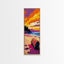 Beach Barrel, Coastal, Relaxing, Vibrant, Framed Canvas Print, Nautical Art, Seaside Decor, Bedroom Wall Art, Sunset Painting, Beach Life
