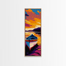 Serene Boat, Sunset Lake, Nautical Art, Tranquil Waters, Canvas Print, Coastal Wall Art, Bedroom Art, Lakehouse Decor, Boho Artwork