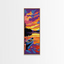 Canoe Lake, Peaceful Sunset, Framed Canvas Print, Rustic Cabin Decor, Minimalist Landscape, Living Room Wall Art, Nature Painting