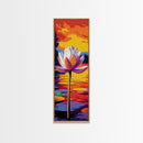 Lotus Flower, Sunset Lake, Water Lily, Zen Wall Art, Framed Canvas Print, Nature Inspired, Meditation Room, Spa Wall Decor