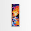 Waterfall Sunset, Serene Nature Art, Vibrant Landscape Painting, Canvas Print, Wilderness Wall Decor, Cabin Home Aesthetic, Boho
