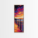 Beach Fence, Framed Canvas Print, Ocean Wall Art, Beach House Decor, Nautical Art, Vibrant Sunset, Relaxing Wall Art, Modern Landscape
