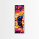 Fishing Boat, Vibrant Seascape, Nautical Wall Art, Framed Canvas Print, Ocean Sunset, Coastal Home Decor, Bold Color Painting
